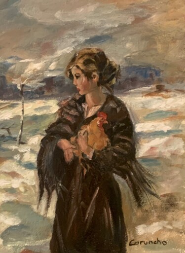 Niña con gallina